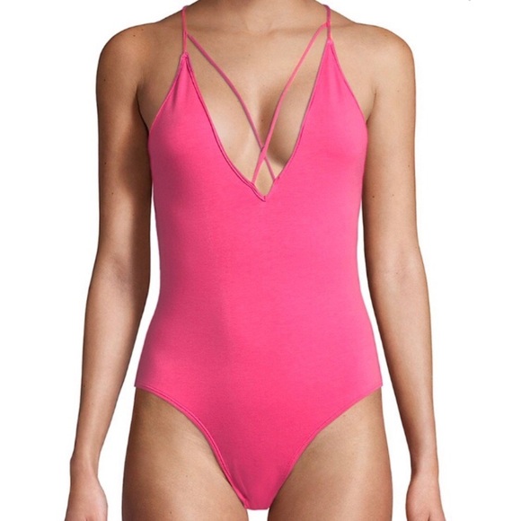 Sam Edelman Tops - Sam Edelman Pink Strappy Cotton Plunge Bodysuit